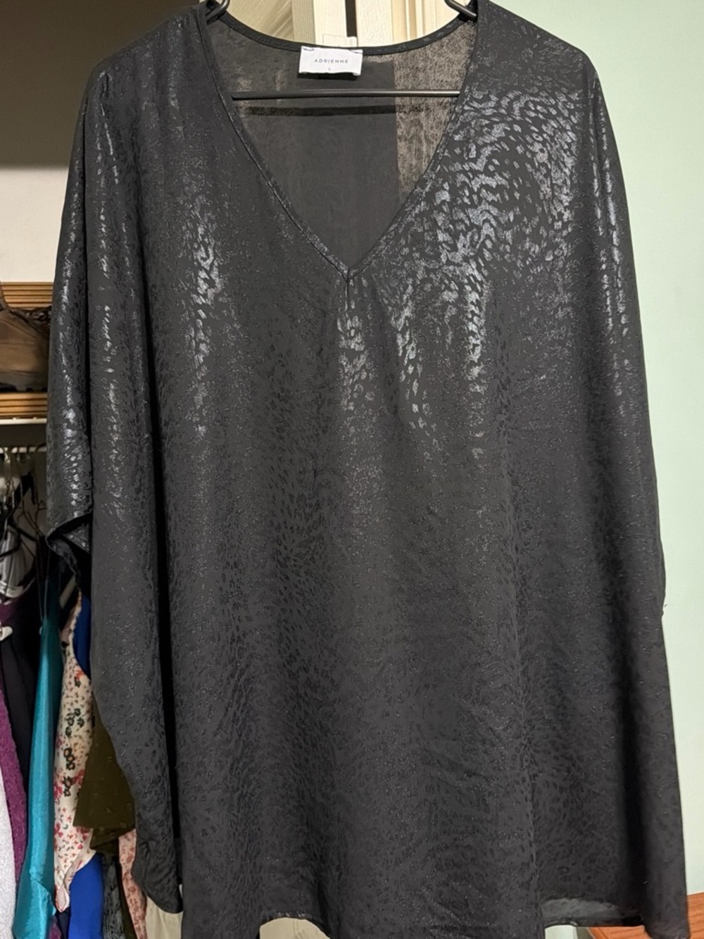 Adrienne Black V-Neck Lightweight Satin-Jacquard Sweater Top